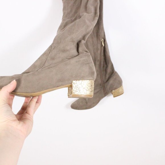 Catherine Malandrino  Womens Tan Faux Suede Over the knee Glitter Boots - Picture 4 of 8